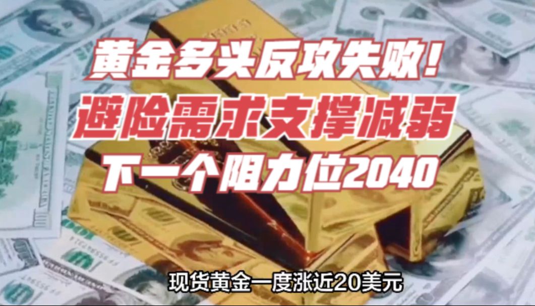 [图]黄金多头反攻失败！避险需求支撑减弱，下一个阻力位2040