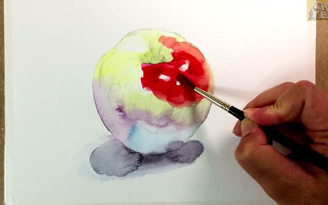 水彩苹果,多重叠色法.watercolor painting tutorial - apple