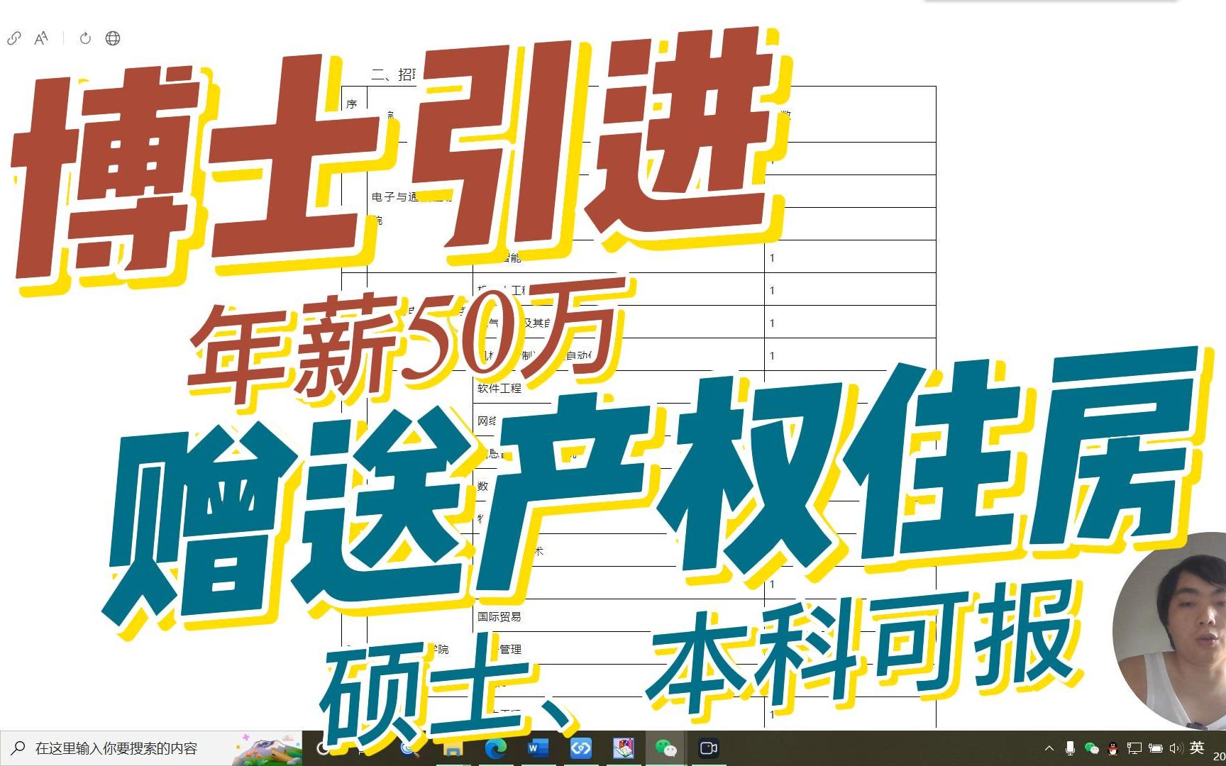 博士引进,年薪50万,赠送带产权人才房,满足条件的本科、硕士可报哔哩哔哩bilibili