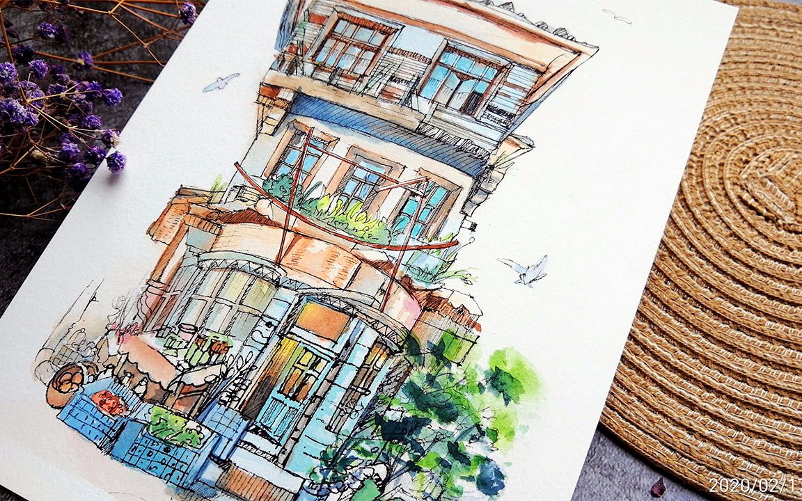 水彩教程钢笔淡彩五分钟教你学会钢笔淡风景速写一