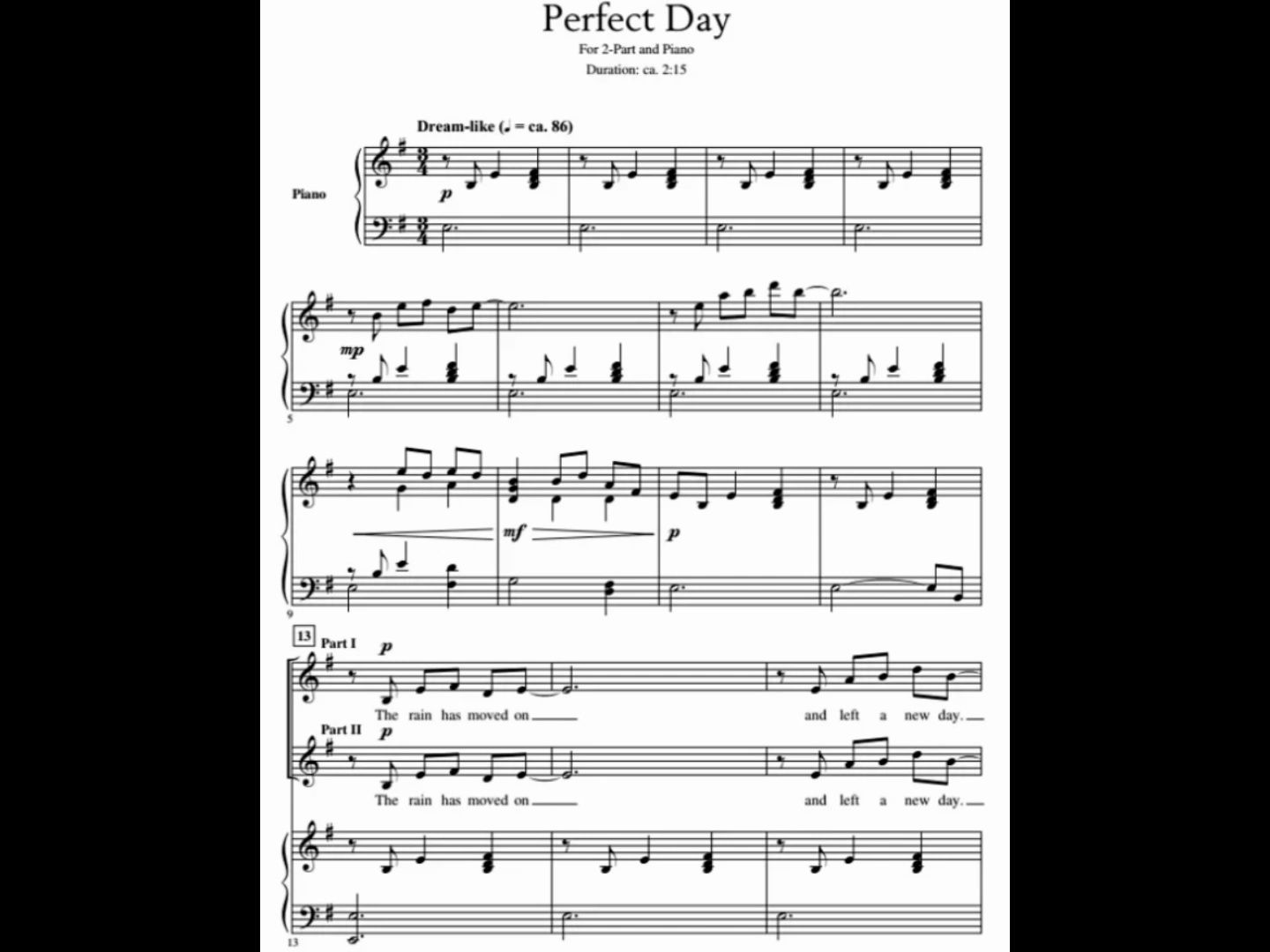 完美的一天 perfect day 二部童聲女聲合唱 鋼琴譜