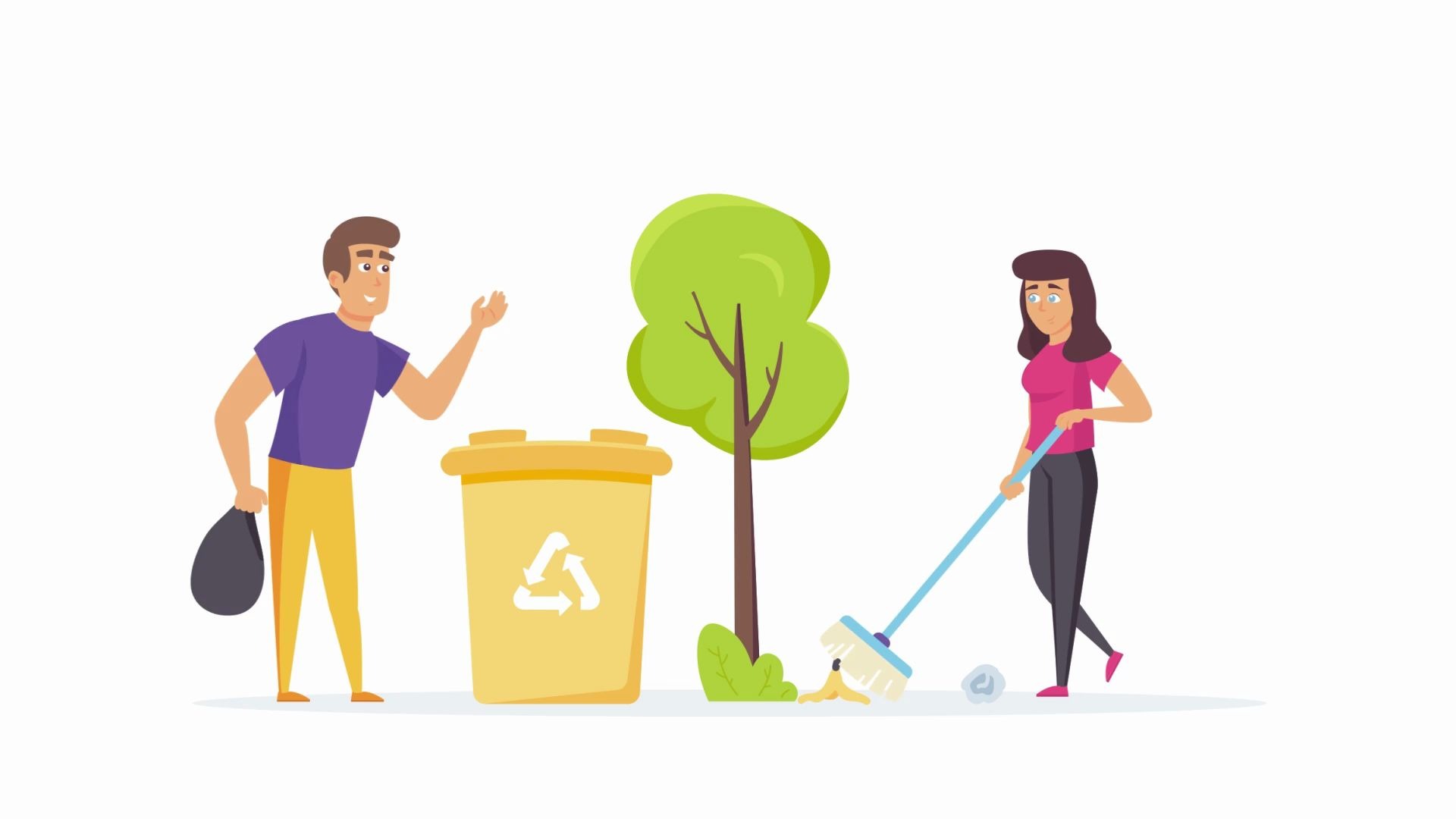 ae模板-垃圾打扫和垃圾处理分类公共卫生公益有关的卡通场景插画动画