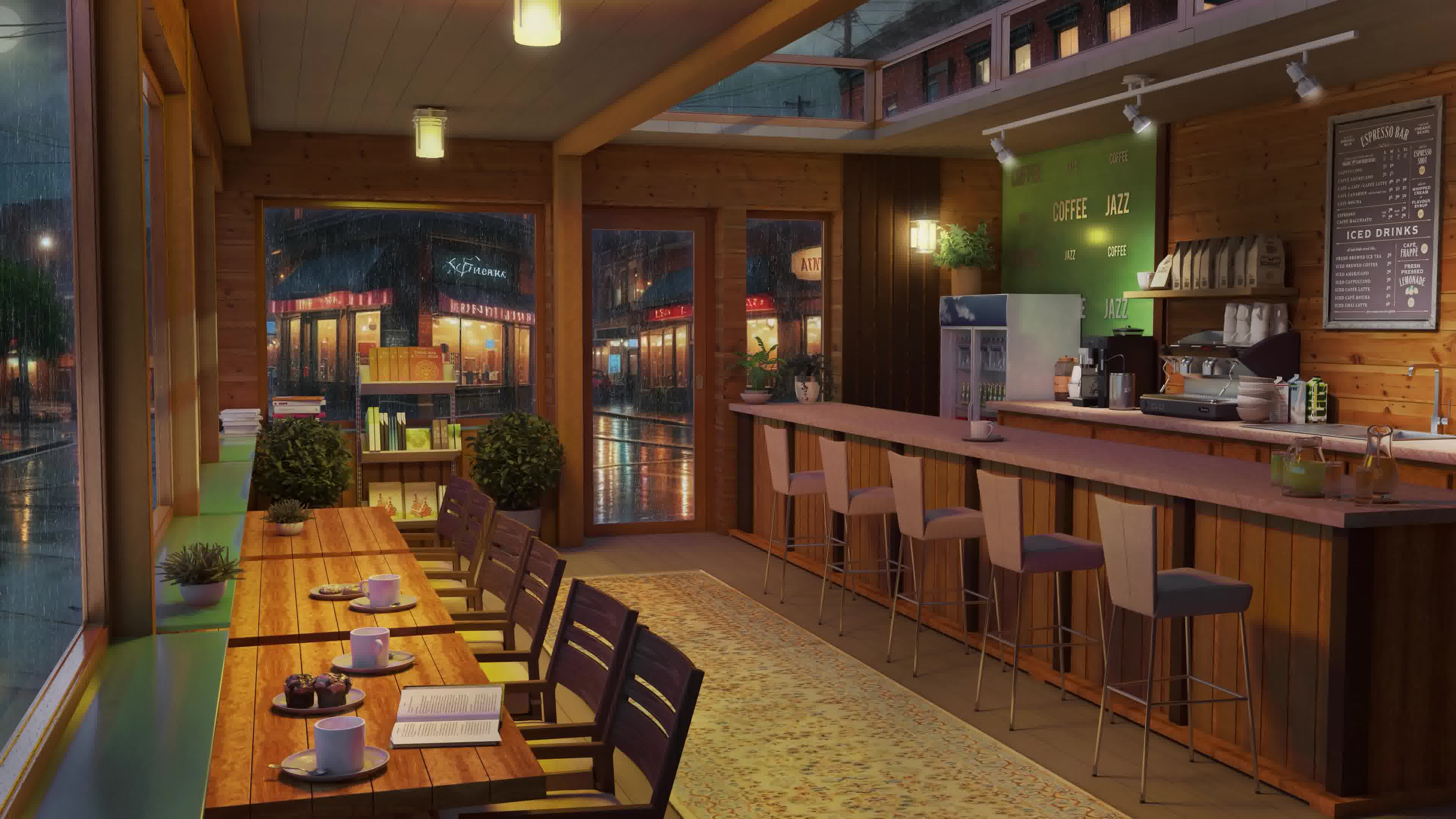 雨打窗棂,乡村咖啡馆,爵士轻柔,心绪安然