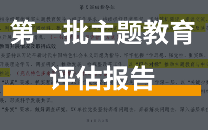 第一批主题教育开展情况评估报告模板,指导组专用!哔哩哔哩bilibili