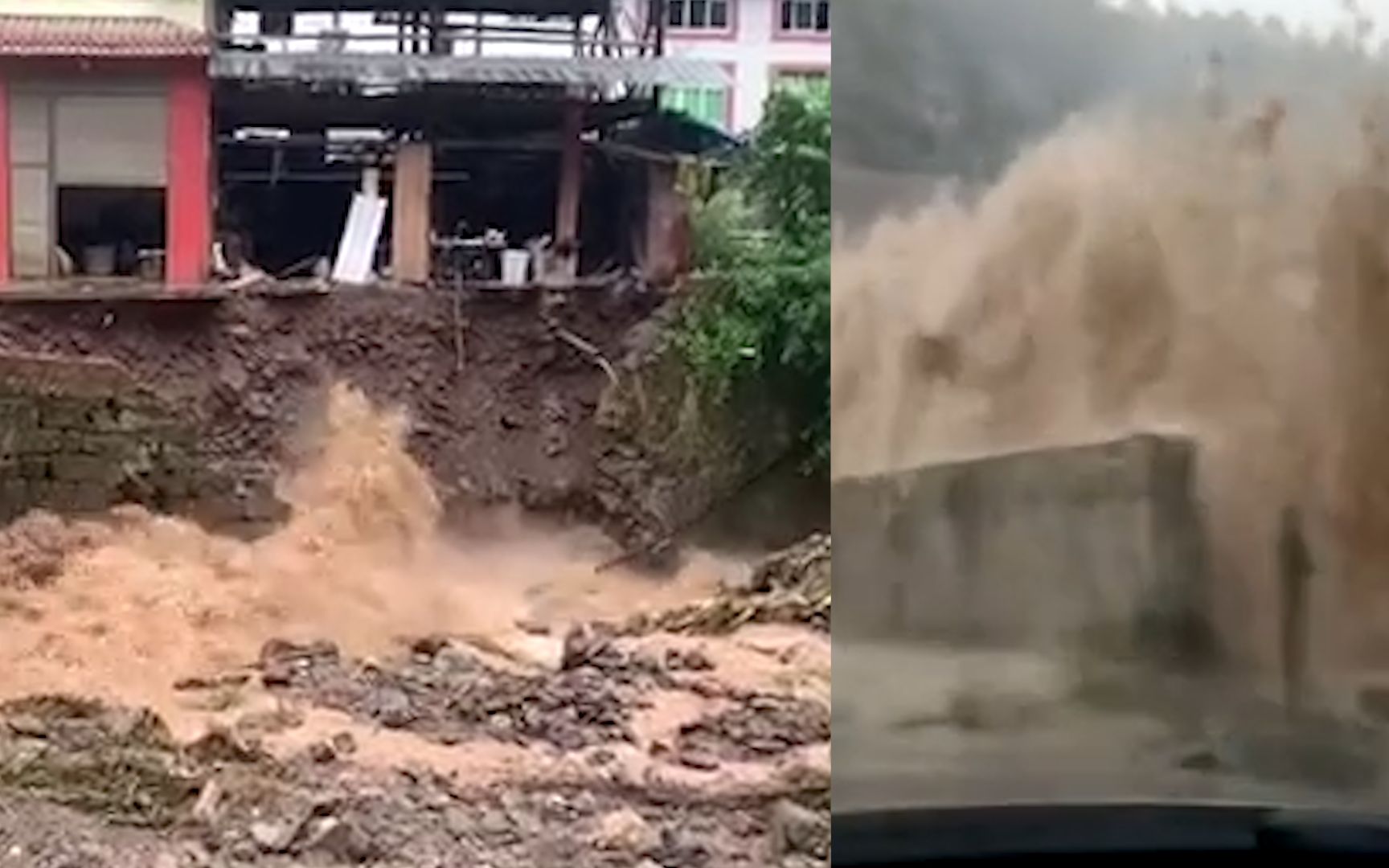 现场!重庆石柱降暴雨:洪水沿河倾泻冲垮堡坎 撞击桥梁掀起大浪哔哩哔哩bilibili