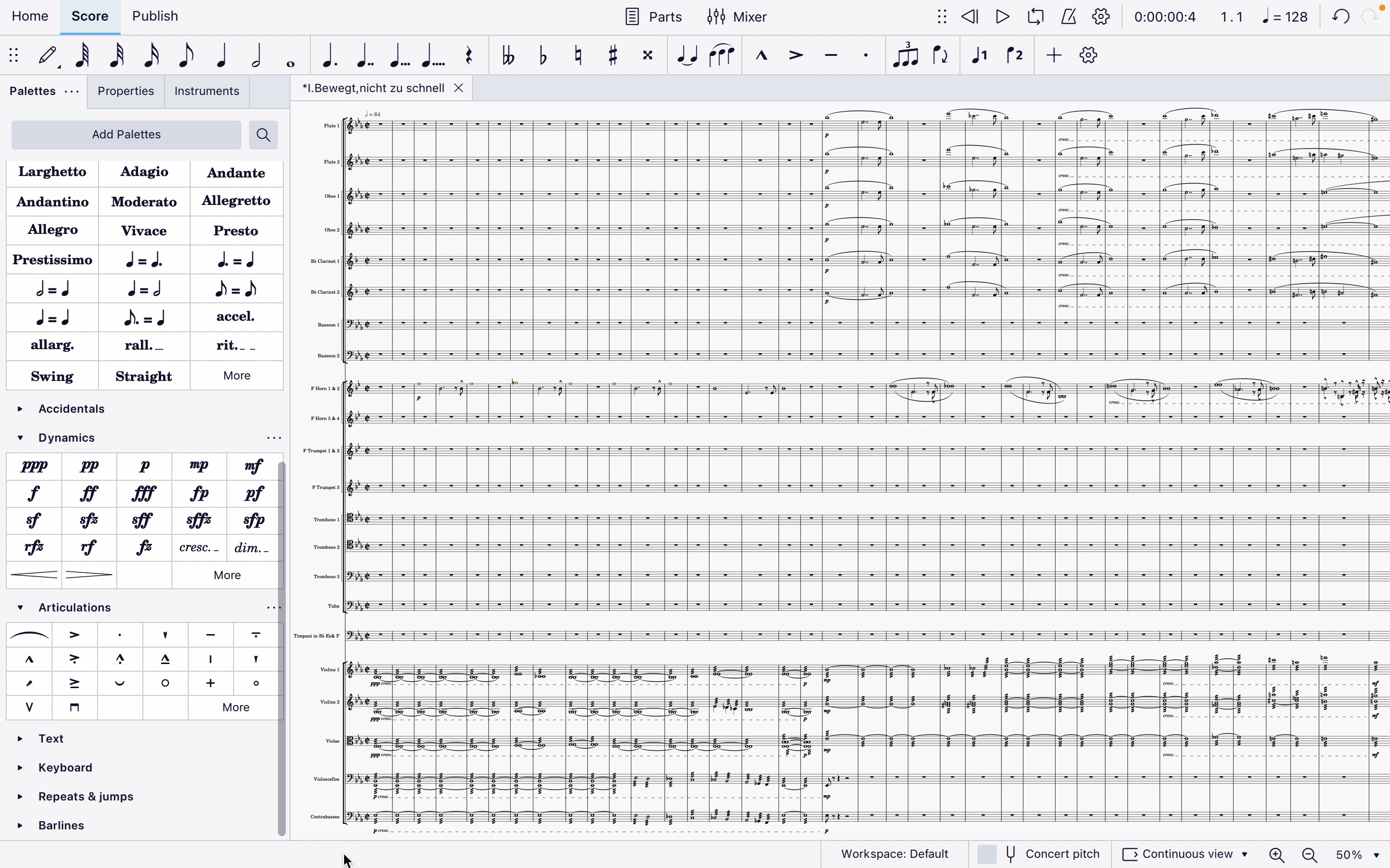 [图]MuseScore 4 音源测试 - 布鲁克纳第四交响曲第一乐章（呈示部）- I. Bewegt, nicht zu schnell（exposition）