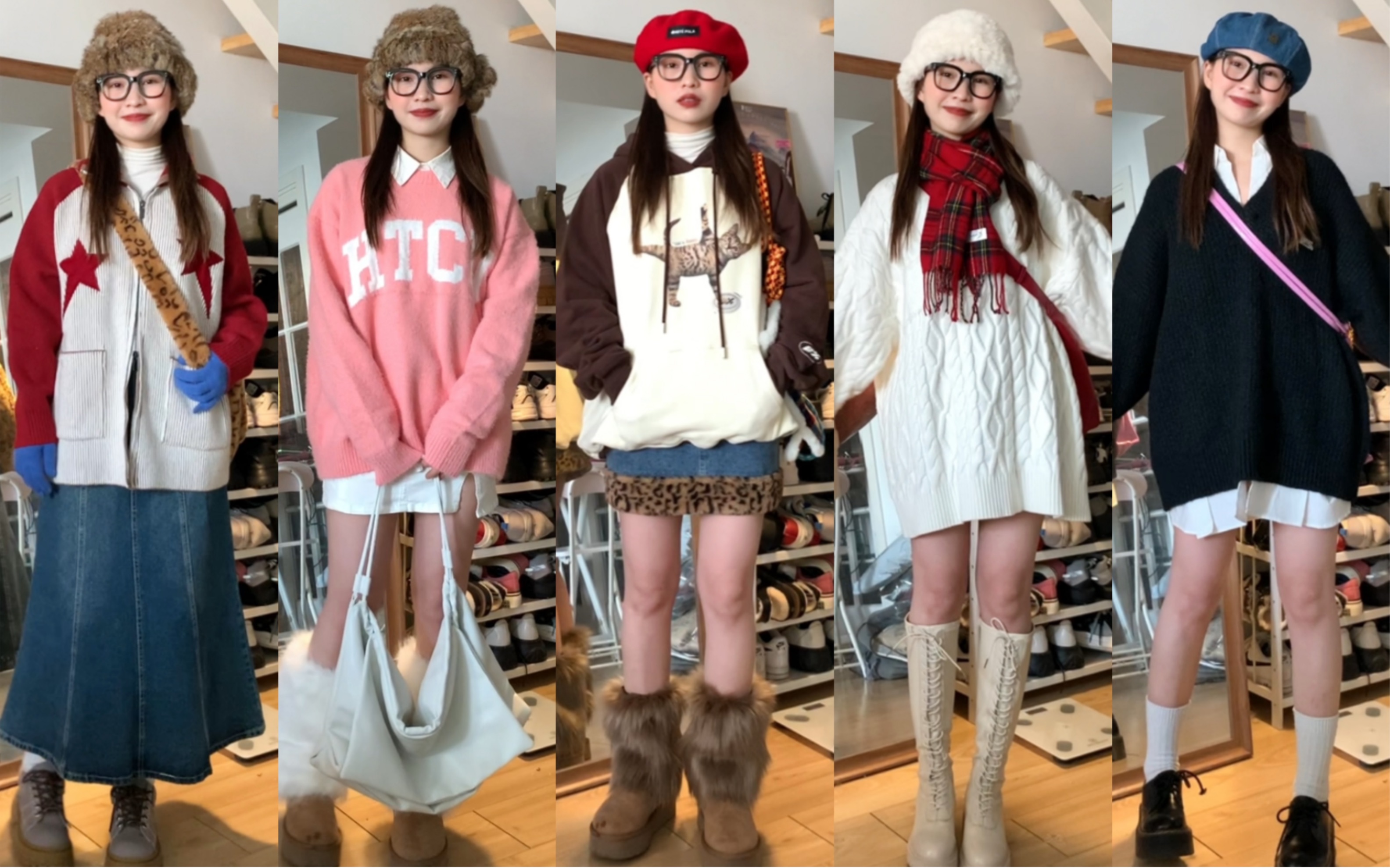 女大学生97辣妹穿搭|复古学院风毛衣,卫衣78