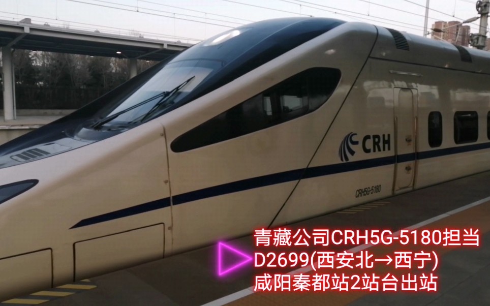 【中国铁路】(徐兰高铁~西宝客专)CRH5G5180担当D2699次列车(西安北→西宁)咸阳秦都站发车出站哔哩哔哩bilibili