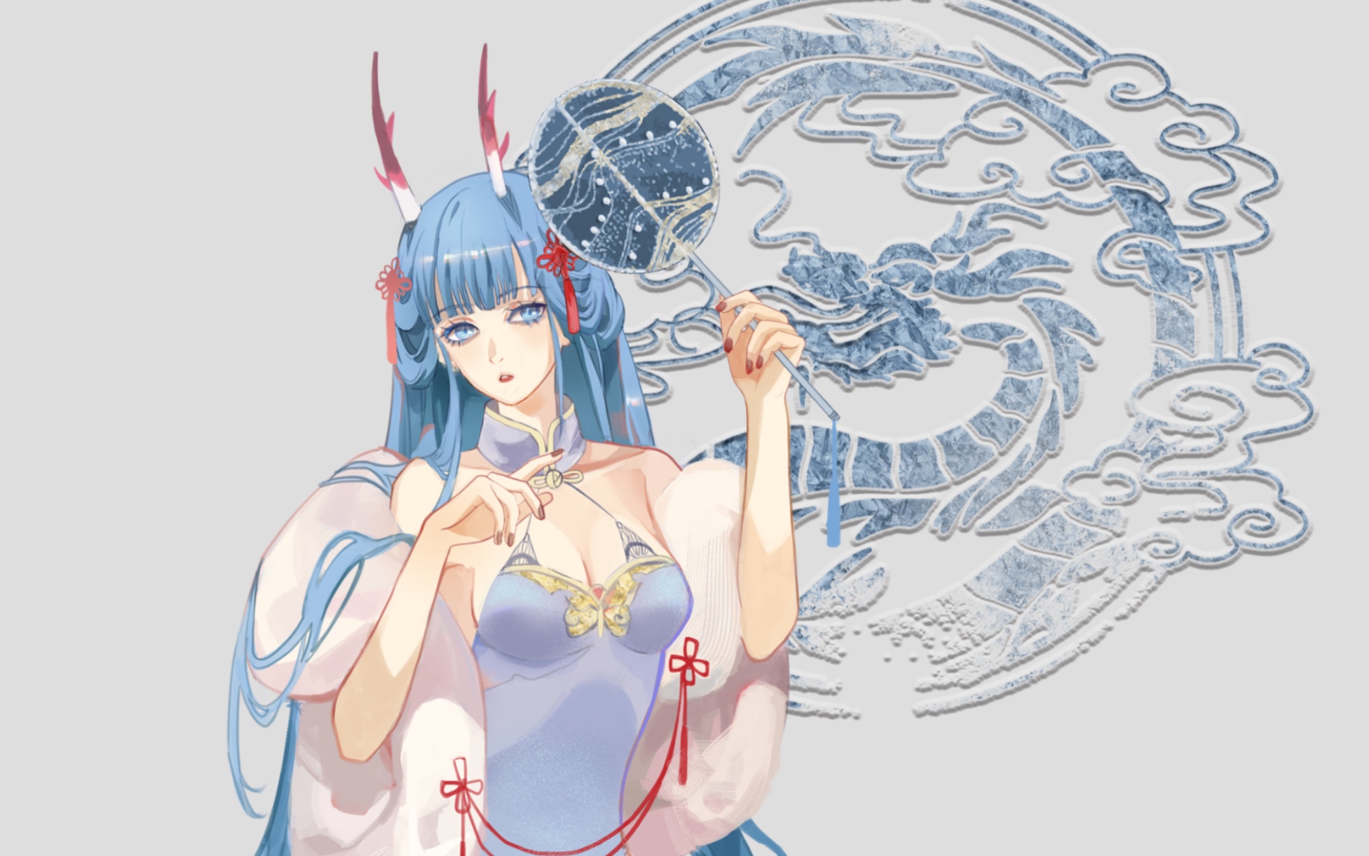 【ps板绘】蓝色 龙女 立绘 绘画过程