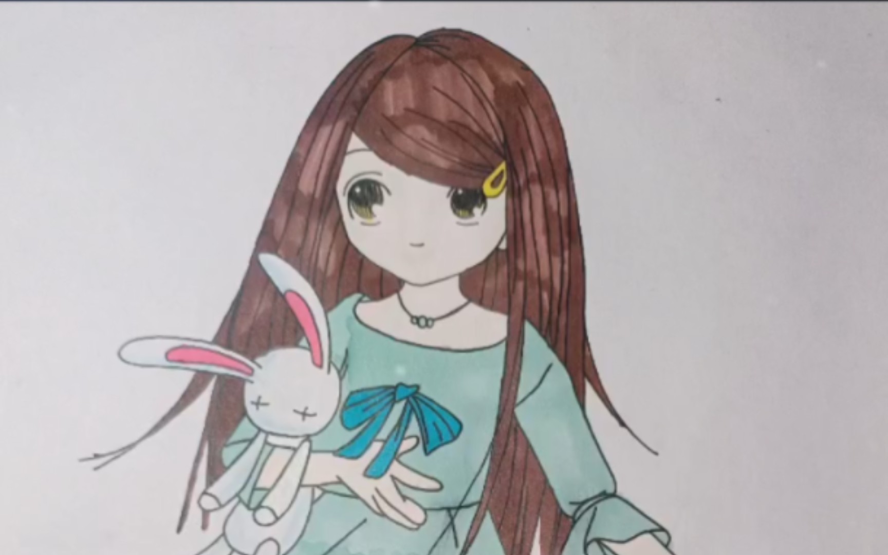 动漫手绘创作:抱兔子玩偶的女孩①