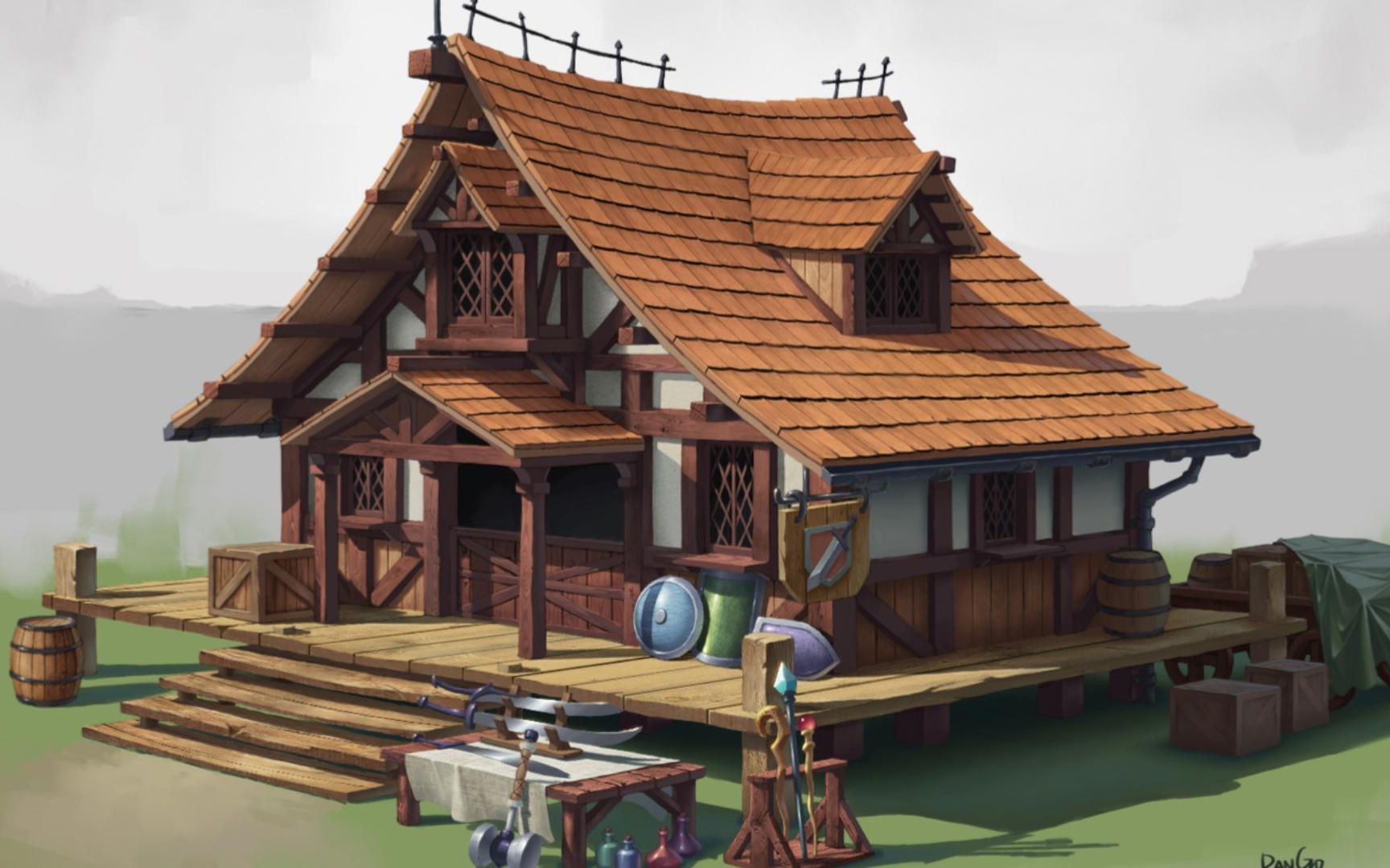 【3dmax场景建模】猎魔人商店场景制作,游戏场景建模案例教程