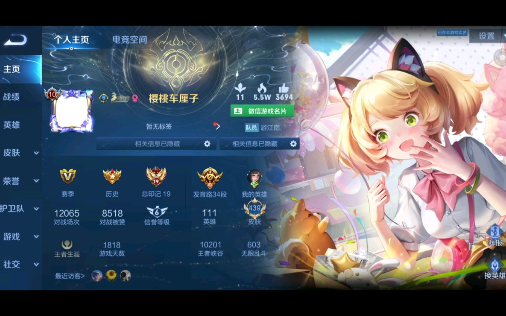 王者荣耀v10号出租,押金300元(不包括租金),按天每2元一天,按月每月45