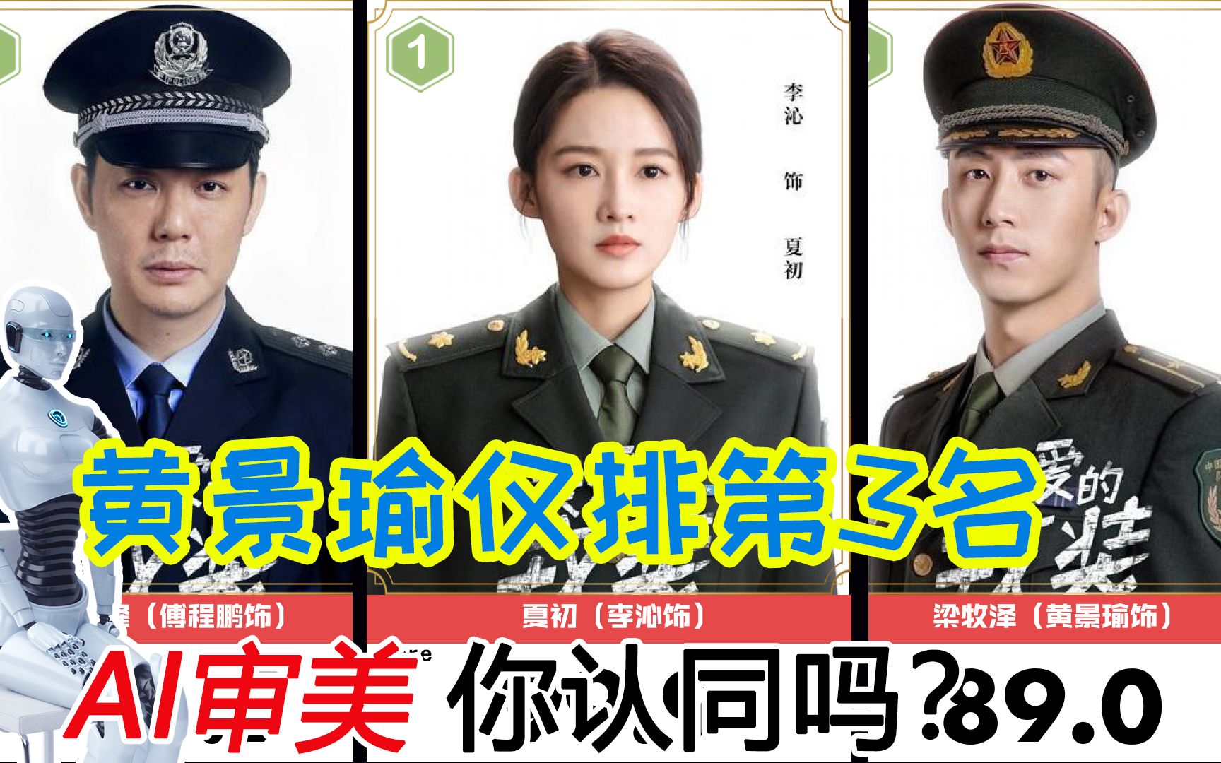 百度ai评选亲爱的戎装剧中角色颜值排名你认可么黄景瑜仅排第3名颜值