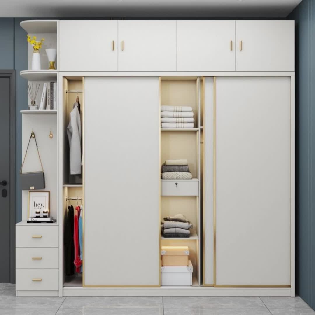 【68元券】推拉门衣柜现在简约轻奢风格家用卧室大衣柜北欧移门木质