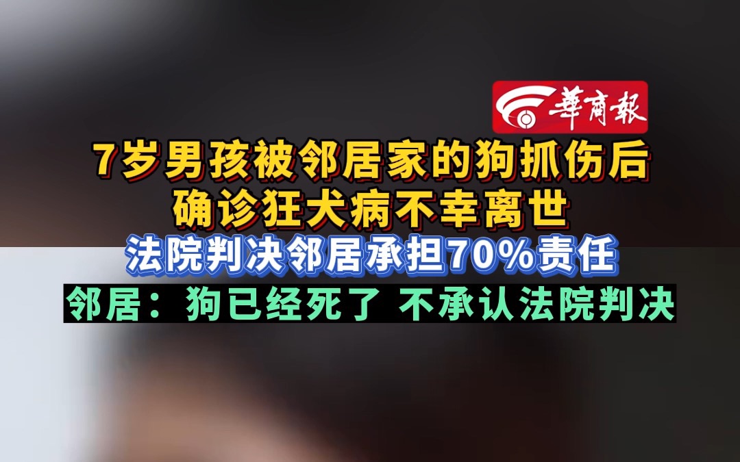 7岁男孩被邻居家的狗抓伤后 确诊狂犬病不幸离世 法院判决邻居承担70%责任 邻居:狗已经死了 不承认法院判决哔哩哔哩bilibili