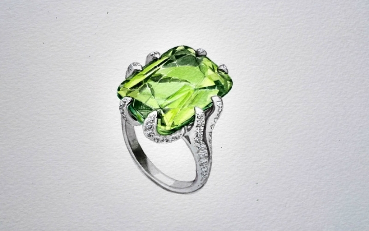 【水彩手绘 】绿宝石戒指