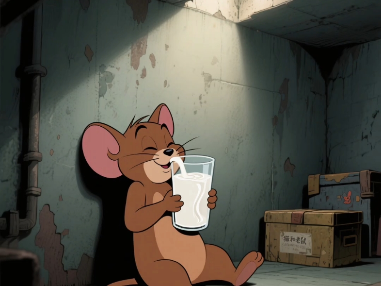 (猫和老鼠)杰瑞喝牛奶