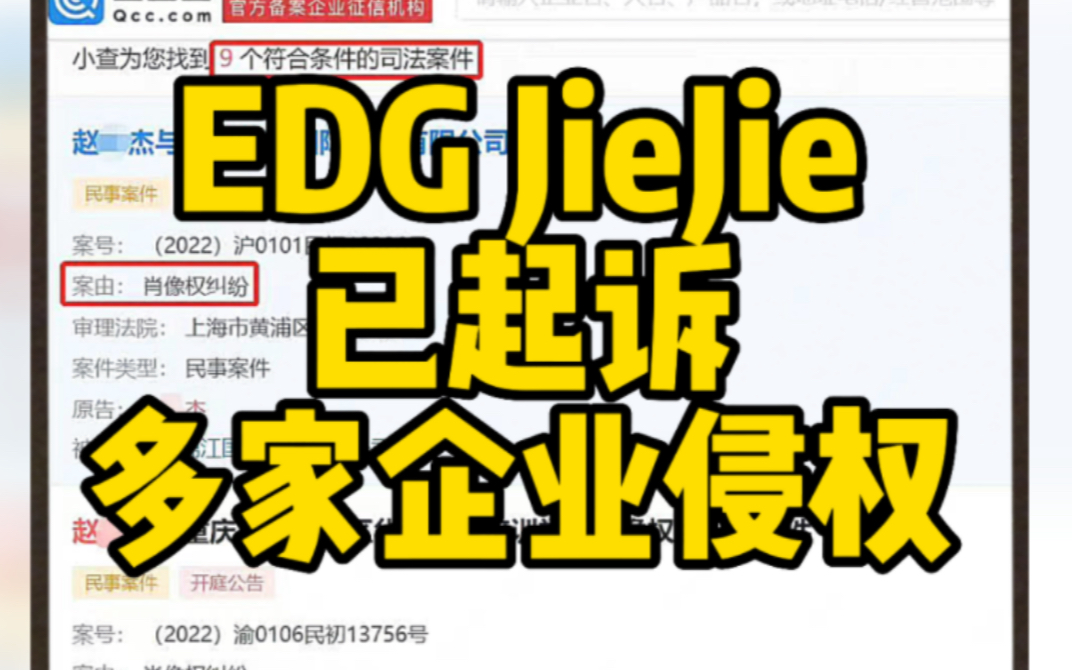 EDGJieJie已起诉多家企业侵权哔哩哔哩bilibili