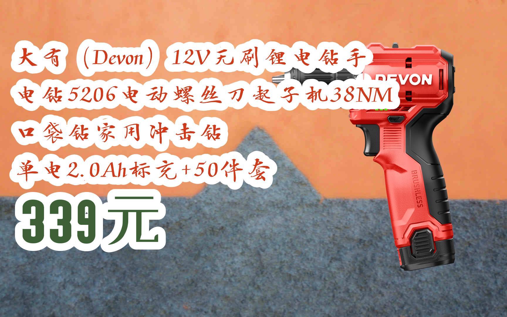 大有(devon)12v无刷锂电钻手电钻5206电动螺丝刀起子机38nm口袋钻家用