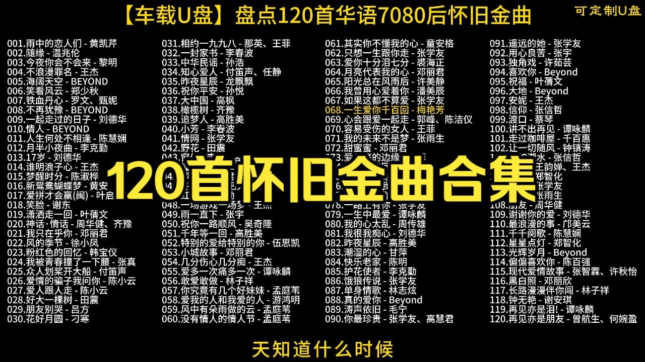 【车载U盘】盘点120首华语7080后王炸神曲合集，这才是真正的神仙打架！