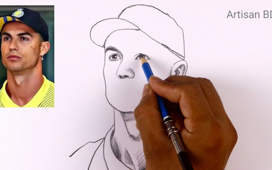 如何绘制逼真的肖像克里斯蒂亚诺罗纳尔多,铅笔素描,来自