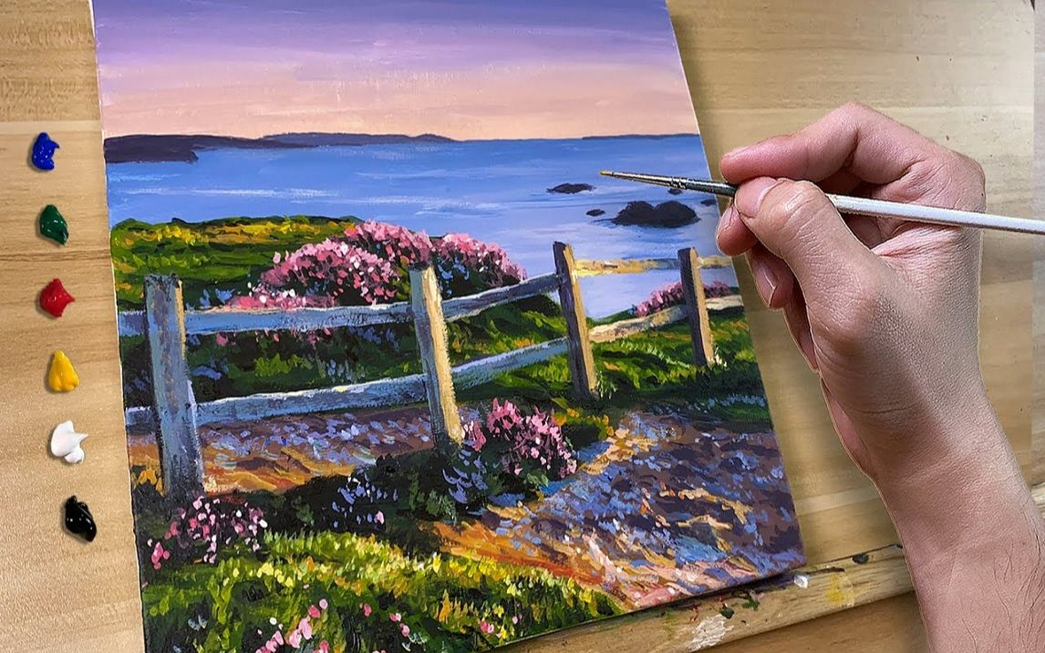 【丙烯画】【绘画教程】海边的花园Acrylic Painting Seaside Fence Landscape Correa Art哔哩哔哩bilibili