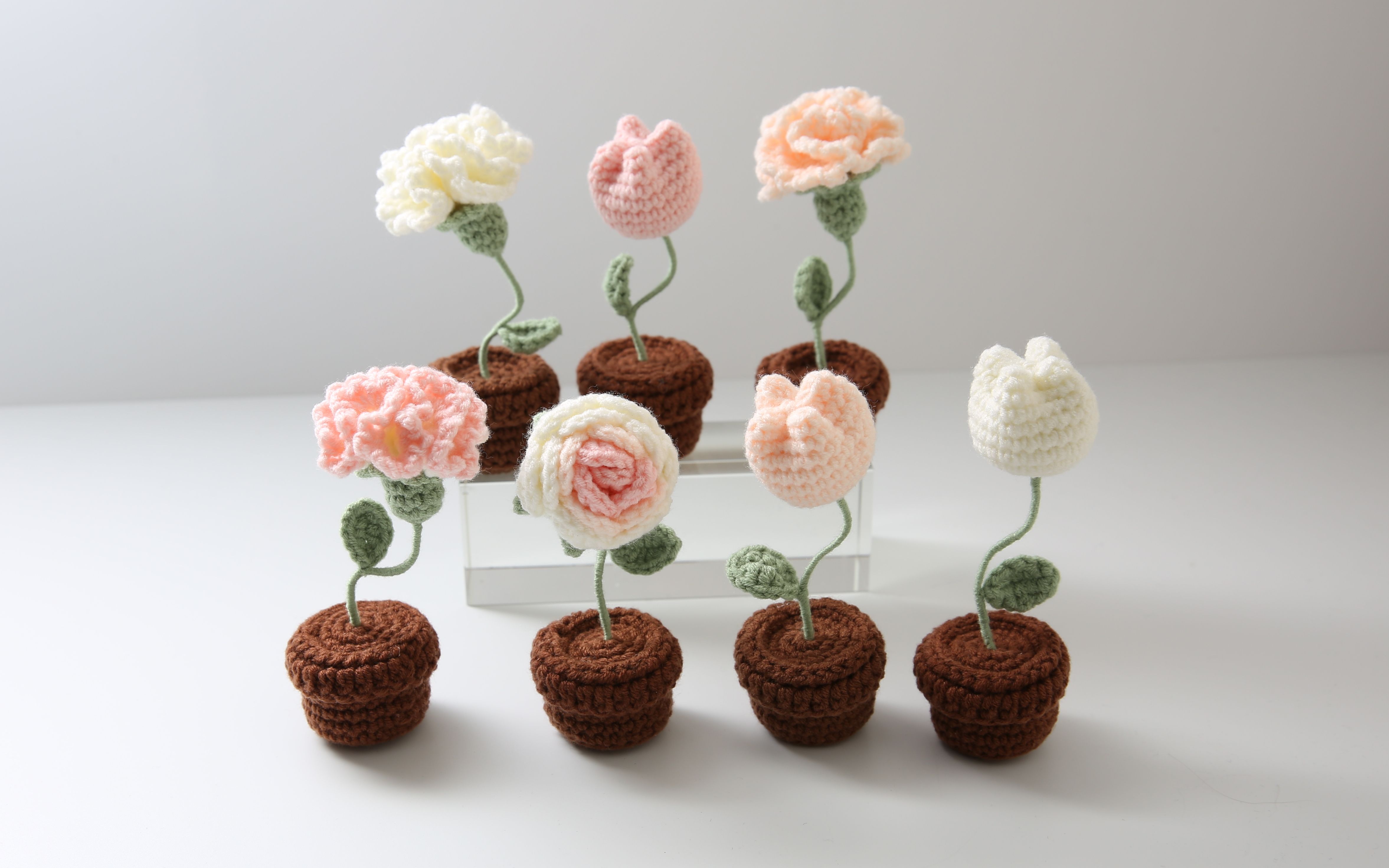 【新手编织教程】小花盆小盆栽主体部分第三版 车载小花束 手工钩织小