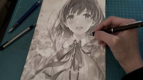 鉛筆 色鉛筆画 晴れ着姿の女の子 メイキング 哔哩哔哩