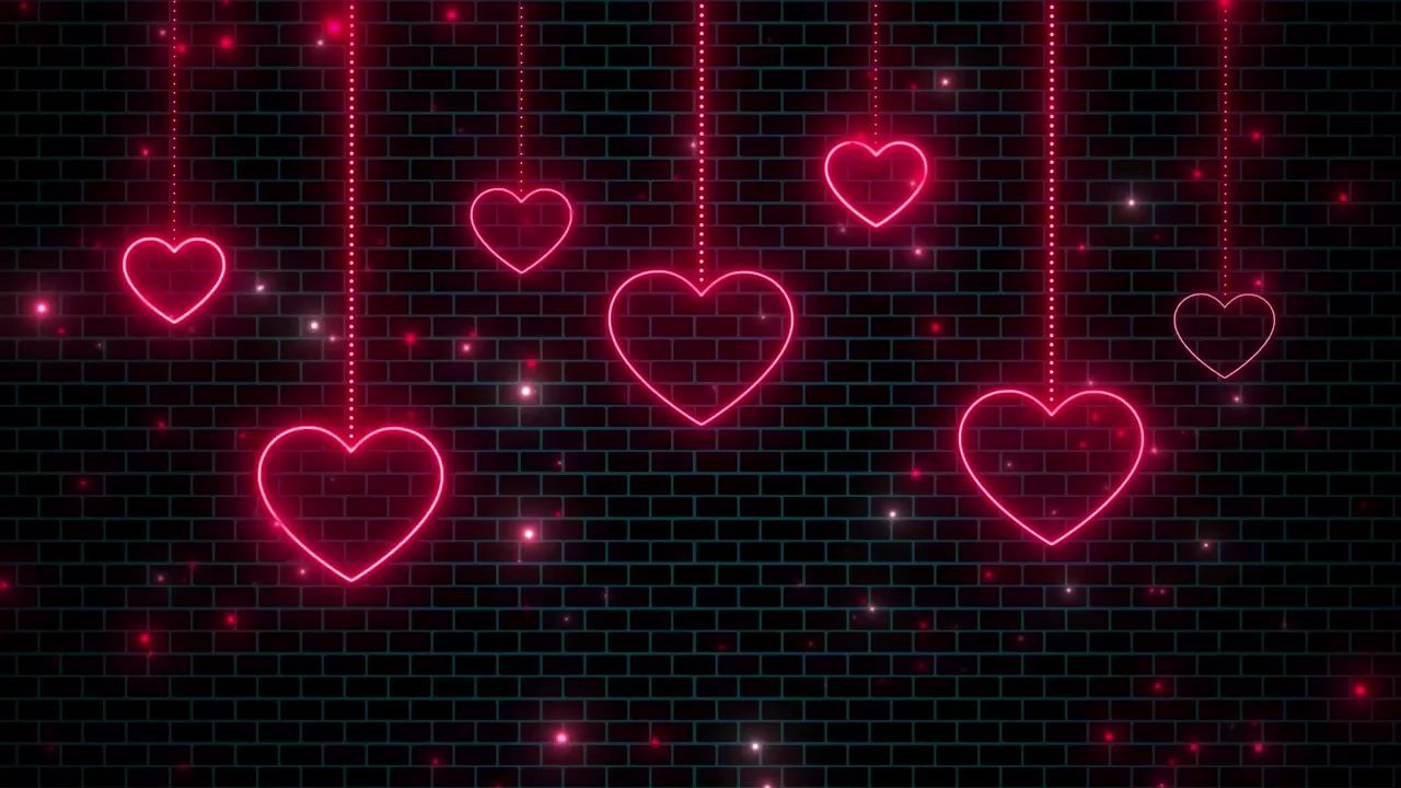 y1313 下一秒 歌曲配乐 唯美浪漫红色霓虹灯光线爱心粒子穿梭心型图案