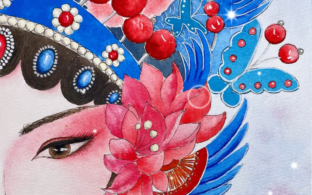 水彩画——花旦,"人生来自由,但无往不在枷锁之中"—-卢梭_哔哩哔哩