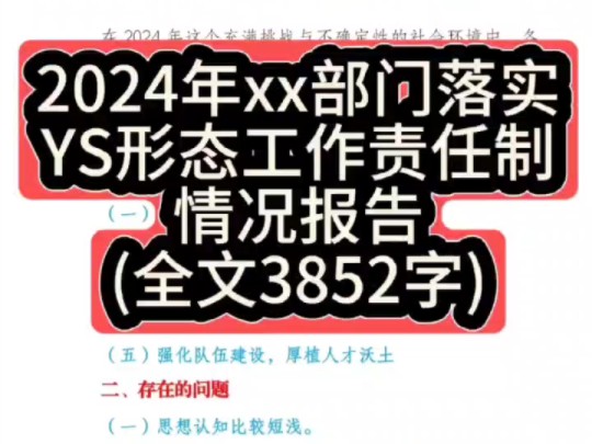 2024年xx部门落实YS形态工作责任制情况报告(全文3852字)哔哩哔哩bilibili