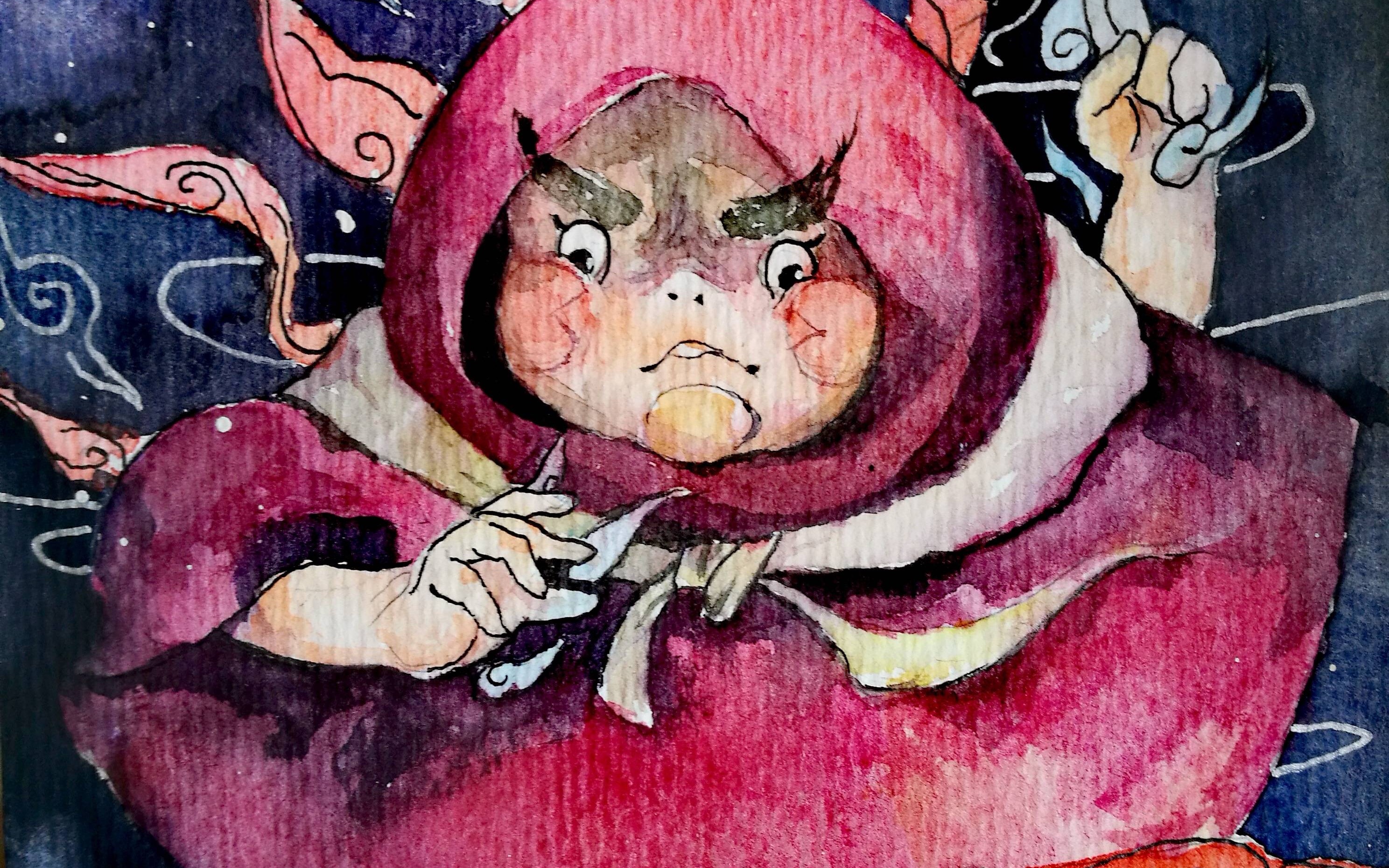 【手绘过程】大护法 同人 红胖子 固体水彩