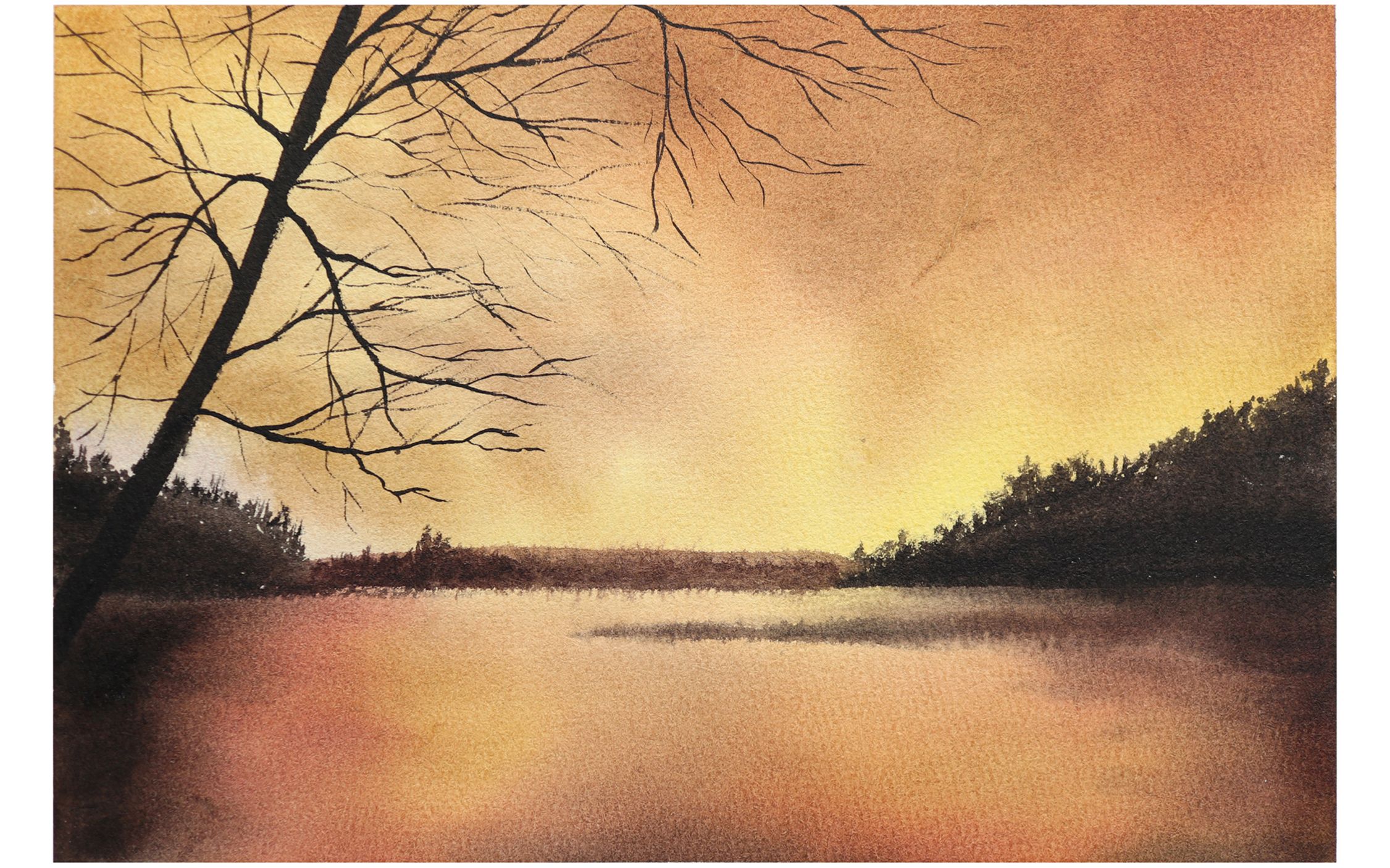 【杨帆的水彩日记】山边秋景 水彩画教程